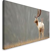 JOSUE Panorama Leinwand Bild XXL 60x120cm - Wandbild Wohnzimmer Modern | Gerahmter Kunstdruck Gold