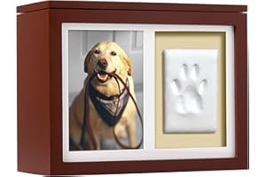 Pearhead Haustier-Foto-Erinnerungsbox und Impression-Kit für Hund oder Katze, Pfotenabdruck, Ton-Pfotenabdruck-Urne, Haustier-Gedenkstätte, Espresso
