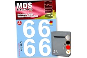 ‎MDS BRAND MDS Brand 5cm Design Zahlen Aufkleber Selbstklebende Klebezahlen | Vinyl Hausnummern zum Aufkleben für Briefkasten, Mülltonnen, Hausnummer für Außen & Innen (Weiss, 6)