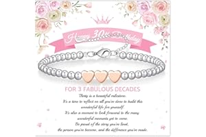 Aitsite 30th 40th 50th 60th 70th Bracelet for Women, Sterling Silver Bracelet with Rose Gold Heart, Adjustable Bracelets for Women Birthday Gifts Box/Card for Mum Daughter Bestie Grandma Girls