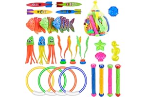 balnore 28 Pezzi Giocattoli da Immersione, Giocattoli da Piscina Torpedo Banditi Galleggianti Streamers Immersioni Gemme Set Nuoto Giochi d'affondamento Addestramento Regalo per Bambini