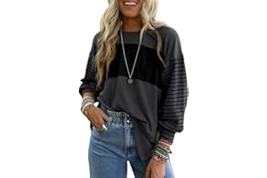 CHICZONE Womens Sweatshirts Long Sleeve Fall Tops Color Block Striped T Shirts Tunic Tops Oversized Crew Neck Tees