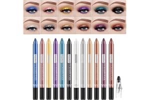 Pakivs Lot de 12 Bâtons de Fard à Paupières, Crayon Eyeliner Multi-usage Pailleté Longue Durée et Bâton de Maquillage Fard à Paupières Avec Taille-crayon