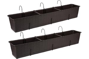 Tymar Jardinera para balcón con soporte, 2 unidades, ratán, jardinera de plástico (2 unidades, marrón, 80 cm)