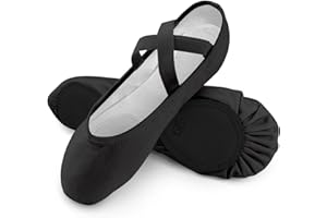 boruizhen Leinwand Ballettschuhe Mädchen Kinder Ballettschläppchen mit Geteilter Ledersohle Tanzschuhe Mädchen und Damen Schwarz Beige Pfirsichrosa EU21-44