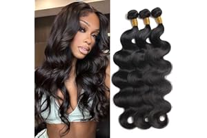 RICHAIR Extensiones de Cabello Humano, 10 10 10 Pulgadas, Body Wave Bundles Human Hair, Mechones Ondulados, Cabello Humano Brasileño Tejido, 3 Mechones de Cabello Humano, Color Negro Natural