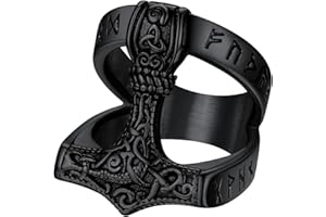 Supcare Thor's Hammer Rings for Men Boys Viking Luhn Rune Finger Ring 316L Stainless Steel Signet Ring with Celtic Knot Band Ring Vintage Statement Ring Viking Jewellery for Anniversary Birthday