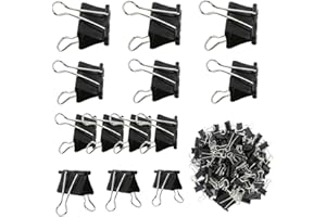 DEEINN Metal Foldbackklammern, Verschiedene Größen, 51mm, 41mm,32mm, 25mm, 19mm,15mm |,stabile und wiederverwendbare Metall Binder Clips, Schwarz 116 Stück