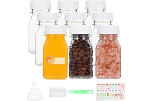 Fisynug 9Pcs 4oz/120ml Plastic Juice Bottles with Lids, Reusable Shot Bottles with Label, Funnel and Brush, Leak-proof Bulk Beverage Drink Bottles for Storing Juices, Water,Milk