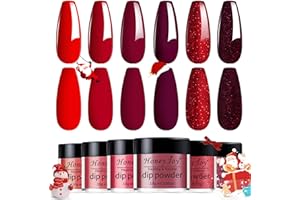 Honey Joy 6 BOX/SET Wine Red Dip Powder Glitter Dark Barn Red Fine Dipping Powder Colors No Need Lamp Cure,Like Gel Polish Effect,Even & Smooth Finishing (DP-L-6pcs-10g/box)
