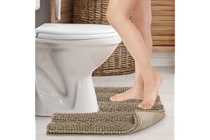 JARITTO Non Slip Toilet Mat Pedestal Mat for Toilet Bathroom Shower WC Bath Mat Rug Absorbent Machine Washable Microfiber Chenille Thickened Soft - U Shape 51x51cm (Brown Beige)