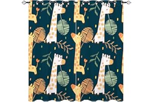 ANHOPE YUANZU Lot de 2 rideaux occultants à œillets avec motif imprimé girafe, feuilles de palmier, plantes tropicales, jungle, safari, pour chambre à coucher, garçons et filles, 117 cm x 183 cm (l x L)