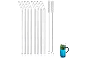 MILALOKO 8 pailles en verre réutilisables, Pailles à boire incurvées transparentes pour smoothie milkshake Cocktail boissons froides