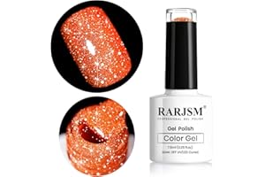 RARJSM Neon Gel Nail Polish Orange Glitter Reflective Orange Gel Polish 7.5ml 1pcs Flashlight Sparkly Shiny Disco Shimmer Nail Polish UV LED Curing Needed Soak Off Nail Art Home Diy Manicure