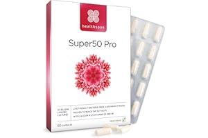 ‎HEALTHSPAN Healthspan Super50 Probiotikum | Unterstützung für eine gesunde Darmflora mit Vitamin D3 und Calcium | Reduziert Müdigkeit mit Vitamin B6 | Hochwertige Formel | Laktosefrei | Vegetarisch | 60 Kapseln