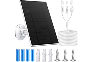 NORWILL Panneau Solaire 5W avec Batterie 8000mAh pour Caméras de Sécurité, Support Ajustable à 360°, Câble 3M/9,84FT, Sortie 5V/1A avec Adaptateurs Type-C/Micro USB/DC, Étanche pour Ring, Blink, Tapo, TP-LINK