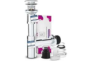 M. ROSENFELD HOME Sifone Design Tubolare Lavandino in Ottone con Cromato Tappo Piletta Click Clack con Troppopieno - Tutto in Dotazione