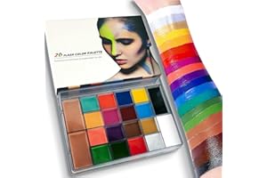 VOLLUCK Body Painting Colori, 20 Colori Tavolozza Pittura a olio con 2 Pennelli, Colore Corpo, Trucco Viso Sicuro e Facile da Pulire, per Halloween Carnevale Cosplay Feste Spettacoli