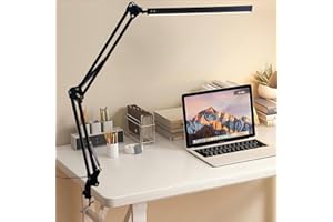 SONGLYPIAN Schreibtischlampe Klemmbar Dimmbar, USB-betrieben Tischlampe 3 Lichtmodi, 3 Farbtemperaturen&7 Helligkeitsstufen, Verstellbarer Schwenkarm Schreibtischlampen,Augenschutz Arbeitslampe für Zuhause Büro
