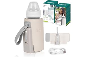 LIONELO Thermup Go Plus Przenośny Podgrzewacz do Butelek dla Niemowląt, Utrzymuje Ciepło Płynów, 5 Temperatur Pracy od 38 do 50° C Ładowanie USB, 8h Pracy Cichy Wyświetlacz LCD (Beżowy)