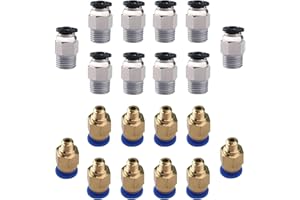 Conexión rápida recta aire, kit conexión rápida recta 20piezas CESFONJER que incluye conector rápido neumático PC4-M6, conexión a presión neumática PC4-M10, para a presión impresora 3D extrusora
