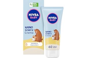 ‎NIVEA NIVEA Baby Wundschutzcreme, Babycreme lindert Rötungen im Windelbereich, hypoallergene Baby Feuchtigkeitscreme mit natürlichem Mandelöl, Panthenol, Zinkoxid + Vitamin E für zarte Babyhaut (60 ml)