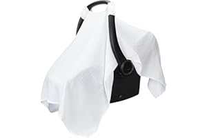 Comfy Cubs Muslin Cotton Baby Car Seat Cover - Soft, Breathable and Lightweight Infant Car Seat Cover - Designed in The US, Canopy for Sun Protection - Large Baby Travel Essentials - White