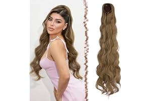 ‎FESHFEN FESHFEN Pferdeschwanz Haarteil mit Kordelzug, 75cm Gewellt Ponytail Extension Comb Clip in Haarverlängerung zopf für Frauen Synthetik Pferdeschwanz Haarverlängerung - Hellbraun Mix Naturblond