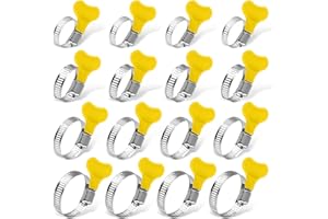 LTMMC 16Pcs Pipe Clips Set, Adjustable Stainless Steel Hose Clamp, 4 Size Hose Clips Combination Set 10-16, 16-25, 18-32, 32-44, Yellow