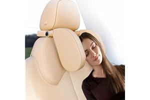 Goodatech Reposacabezas Coche Ajustable 360° Cuero Transpirable - Almohada de Viaje para Cabeza y Cuello, Adultos y Niños (Amarillo)