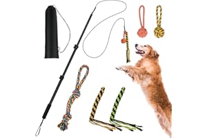 WOVTE Flirt Pole for Dogs, Extendable Dog Flirt Pole with Detachable Toy Ropes Dog Teaser Wand with Lure Chewing Toy for Outdoor Exercise & Training for Large Medium Small Dogs