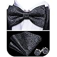 Barry.Wang Men's Paisley Silk Pre-tied Bow Tie Set Pocket Square and Cufflinks for Weddings and Formal Events