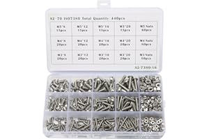 440 Stück M3 M4 M5 Schrauben Set, BABAN Sechskantschrauben 304 Edelstahl Sechskopf Knopf Schrauben Muttern und Unterlegscheiben Kit