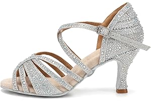 HROYL Buty do Tańca z Dżetów Latina Tango Swing na Wesele Sandały Zamszowa Podeszwa Buty do Tańca Towarzyskiego Damskie, IT-4350