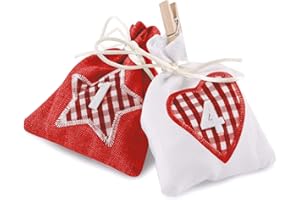 Pajoma Karo kalendarz adwentowy do napełniania, 24 woreczki materiałowe na prezenty, Boże Narodzenie, kalendarz bożonarodzeniowy, DIY (czerwony)