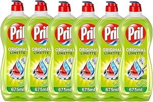 PRIL Original Limette (6x 675 ml), Handgeschirrspülmittel mit höchster Fettlösekraft, für sauberes Geschirr auch in kaltem Wasser, frischer Limettenduft