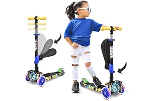 Hurtle Trottinette Enfant, Trottinette 3 Roues, Patinette Enfant Pliable avec Hauteur Ajustable, Plateau Antidérapant, LED Roues Lumineuses, Scooter pour Fille/Garçon de 2 à 8 Ans