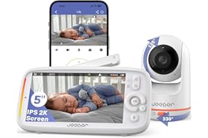 Jeeber 2K/3MP Babyphone mit Kamera APP, 360° , 5" WLAN Video Babyfone, HDR-Nachtsicht, Weinen/Bewegungs/Geräusch-Erkennung, Temperaturanzeige, hohe Reichweite, Bereich alarme, ohne ABO