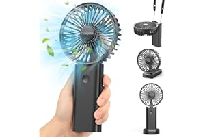 Timiyou Handventilator, Mini Ventilator, Tragbarer Hand Ventilator Akku Aufladbar USB Fan 3 Speeds mit Lanyard und Base Lüfter Elektrischer für Auto Outdoor Camping Büro Hause Reisen