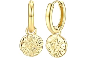 Dochais 14K Chapado en Oro S925 Plata Esterlina Post Earrings Lightweight Drop Dangle Hoop Hipoalergénico Sleeping Earrings Para Mujeres Niñas, Con Charm Earring Gift