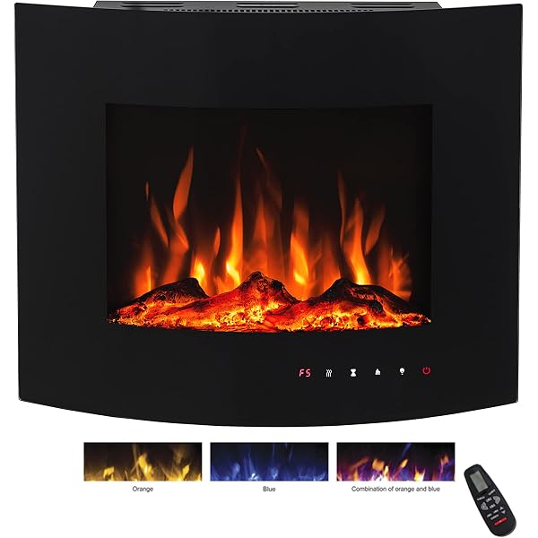 Abodo Electric Fireplace Real Flame Effect 26'' Black Glass Wall Mounted  (AH5) : Amazon.co.uk: DIY u0026 Tools