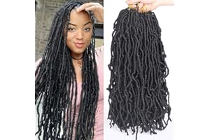 Leeven 7 Packs 18 Inch Nu Faux Locs Crochet Hair for Distressed Faux Locs 18 Strands/Pack Curly Wavy Goddess Soft Locs Crochet Braids Hair Extensions for Women Synthetic Faux Locs Braiding Hair 1B#