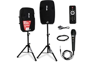 Pyle PA Anlage, 1800W- PA Anlage Komplettset, Lautsprecher mit Mikrofon, Partybox Bluetooth, DJ Lautsprecher- mit 2- Boxenständer, USB/SD/MP3/AUX, Fernbedienung, Aktive/Passive- Lautsprecher Paar