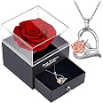 Coffret Rose éternelle + Collier « Je T’aime » En 100 Langues – Cadeau Romantique Pour Elle – Saint-Valentin, Noël, Anniversaire