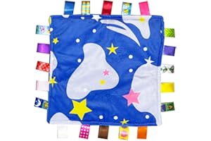 Eyands Comforter Blanket, Tag Blanket NO Crinkle Sound Blue with Colorful Tag, Taggy Blanket Gift for Baby Boys