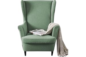 GKXLH Wingback Chair Covers 2 Piece Set - 2 IN 1 Design Armchair Covers Solid Soft Wing Back Chair Cover Stretch Wing Chair Slipcover Furniture Protector for Living Room Bedroom Hotel (Green)