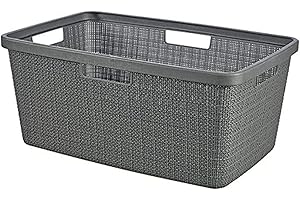Curver- Cesta para la colada 46L, 59x39xH26 cm, Acabado Yute, Gris Oscuro