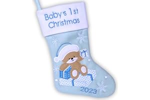 HEART'S SIGN Heart’s Sign Primer calcetín de Navidad del bebé 2023 | Mi Primera Navidad con mi niño o niña | Medias para recién Nacidos - Adornos navideños, Azul