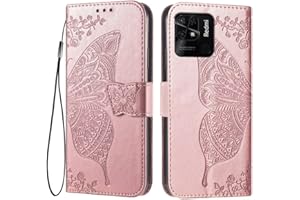 EASSGU Funda para Redmi 10C / Poco C40 (6.71" Inches) Flip Folio Carcasa Magnética de Cuero para Teléfono con 3 Ranuras para Tarjetas 1 Wallet, Case - Oro Rosa