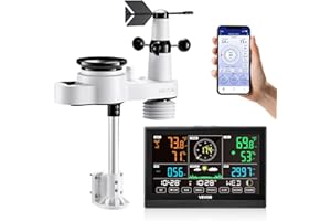 VEVOR 5 en 1 Estación Meteorológica Solar Wifi, con Pantalla VA de 190,5 mm, Sensor Solar Exterior, Pronóstico del Tiempo, Temperatura, Humedad, Precipitaciones, Velocidad y Dirección del Viento